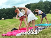 Yoga and Gymnastics Outdoors without Panties in School Uniform Miniskirt with Hot Tight Pussy Girls