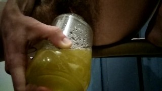 Pisses Hairy Babe In Jar For Daddy To Drink