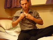 Preview 1 of Kudoslong on a bed strips naked and pulls his foreskin and wanks his cock with his feet