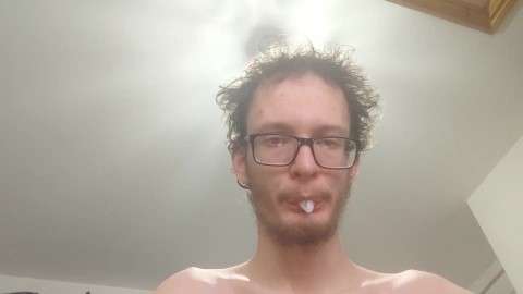 Skinny guy loves to spit and vape circles