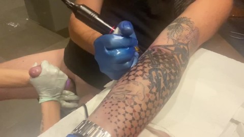 I tattoo myself and my wife came and helped. Hard handjob/sucking/toys and Cock electrocution 