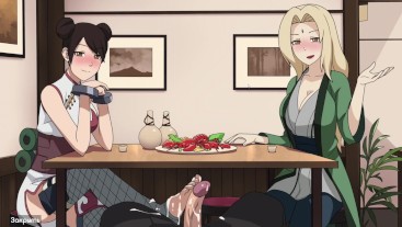 Naruto - Kunoichi Trainer - Tsunade rides cum and Ten Ten gives a footjob