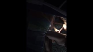 她在黑暗中吞下了我的整个鸡巴！