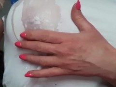 Busty MILF Wetting my T-shirt without Bra and get Orgasm by Pierced Nipples playing