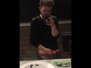 Hot & Horny Playing with My Bulge in Bar Bathroom