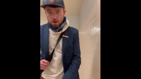 Risky Public Wank in Store Mens Room w/ HUGE Cum Spray 