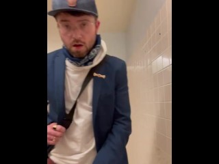 Risky Public Wank in Store Mens Room W/ HUGE Cum Spray