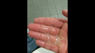 Pushing Fresh Cum Out of My Ass in a Public Toilet