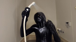 I'm going to take a shower now in rubber suit