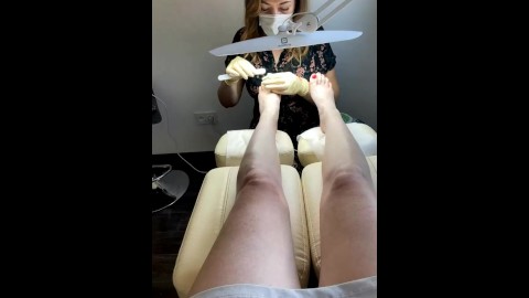 NataliGreen does a bright pedicure on sexy legs SugarNadya