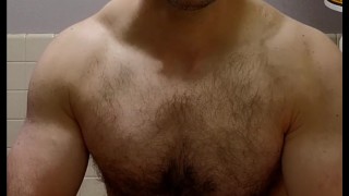 Hairy chest muscle bear with a quick flex!