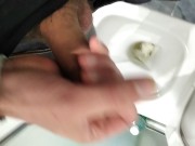 Preview 2 of Big Cock Pisses in the Bathroom and then Jerks Off with Massage Body Oil