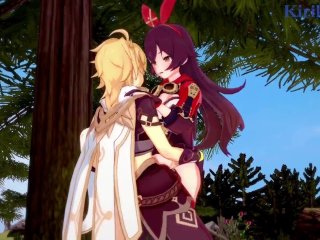 Amber and Aether have intense sex outdoors. - Genshin Impact Hentai