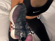 Preview 6 of Post WORKOUT Sweaty Sockjob (shoejob) - CUM on SOLES 😈