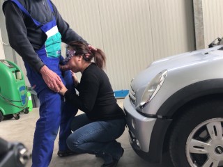 I take the Car to the Mechanic but Pay him with a Perfect Blowjob...public Blowjob with Deep Throat