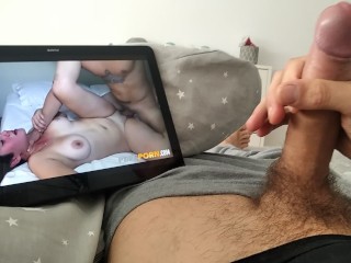 Masturbation and Cumshot of Nice Cock Watching Amateur Porn of Bisexual Couple