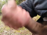Preview 5 of Horny Amateur with Huge Cock Masturbates in the Bush and Cums Slowly