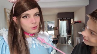 Sissy Is Forced To Bark In Order To Attract The Attention Of A Hot Girl
