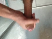 Preview 5 of I Shake My Big Horny Cock after the Shower, and Cum on the glass