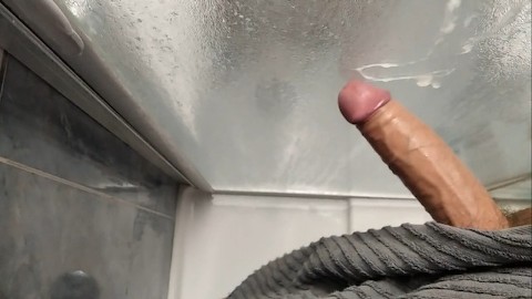 I Shake My Big Horny Cock after the Shower, and Cum on the glass