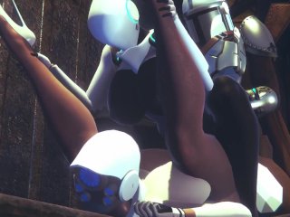 Din Djarin having fun with 2 Haydee Robots  Starwars The Mandalorian & Haydee Crossover parody