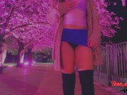 Preview 1 of young Submissive stepsister in public, undress and masturbate in the park caught, and she obeys
