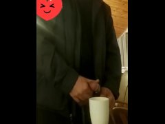 Sissy drinks cum filled coffee