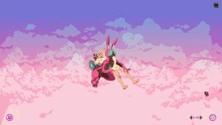 Juego peludo Cloud Meadow Guy en disfraz de conejito rosa | Strapon del personaje principal