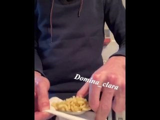 simp, vertical video, eat, feet humiliation