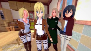 4 GIRLS Annie Mikasa Historia Hitch POV ATTACK ON TITAN HAREM