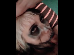 Hot Tattooed Skeletal Goth Trans Guy gets Facefucked and Facialized by their Nonbinary Fiance