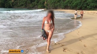 Quickie on a paradise beach - people near