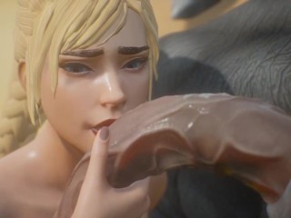 Блондинка принимает огромный пушистый член