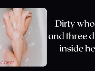 Dirty whore and three dicks inside her - She made dreams come true. Erotic audio.