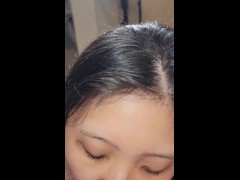 chinese slut gets face cummed on