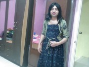 Preview 6 of Sexy sissy crossdresser femboy in a long dress, showing her glorryhole and dancing dick.
