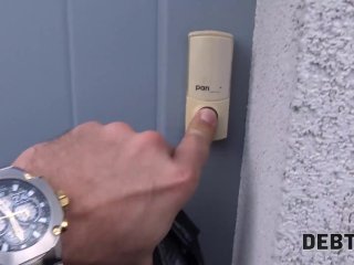 DEBT4k. Brunette keeps the expensive things by having sex with collector