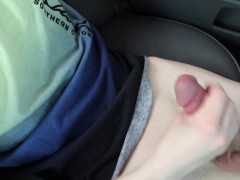 Quivering teen masturbates in the backseat on his lunch break.