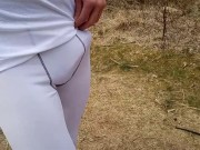 Preview 1 of Caught with hard cock in see through pants