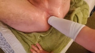 Double anal toys and hard anal punch fisting and prolapsing him until he cums!!!