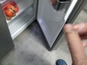 Preview 1 of Dude Jerks Off His Huge Long Cock and Cums in the Fridge