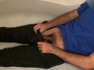 british, pee desperation, hairy, bathtub masturbation
