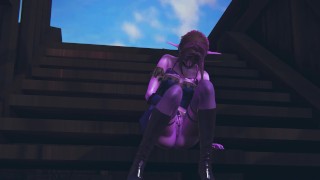 Фиолетовая эльфийка мастурбирует свою киску на палубе корабля