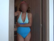 Preview 1 of 58-year-old Latina wife shows off in swimsuit on the beach