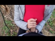 Preview 1 of Outdoor handjob in forest - cum on clothes