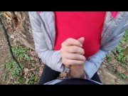 Preview 4 of Outdoor handjob in forest - cum on clothes