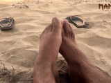 THICK WHITE CUM - PUBLIC NUDIST BEACH - CUM FEET SOCKS SERIES - MANLYFOOT 💦 🦶EPISODE 1