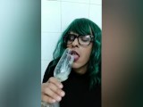 Drinking my Cum from a Glass Jerking and Swallow