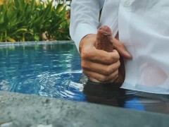 Hot Handsome Man Jerks off in the Outdoor Pool - Screenshot 4 of 16 - Outdoor Masturbation