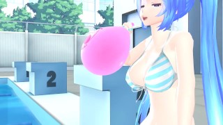 Imbapovi Miku Blows To Pop A Pink Balloon